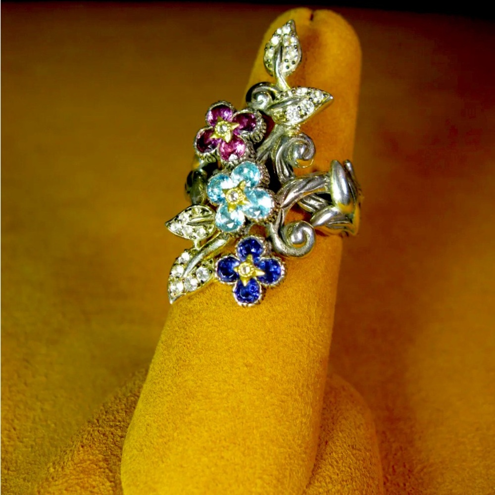 BARBARA BIXBY GEMSTONE FLOWER RING SIZE 7 LEAVES BRANCH Rhodolite Iolite…